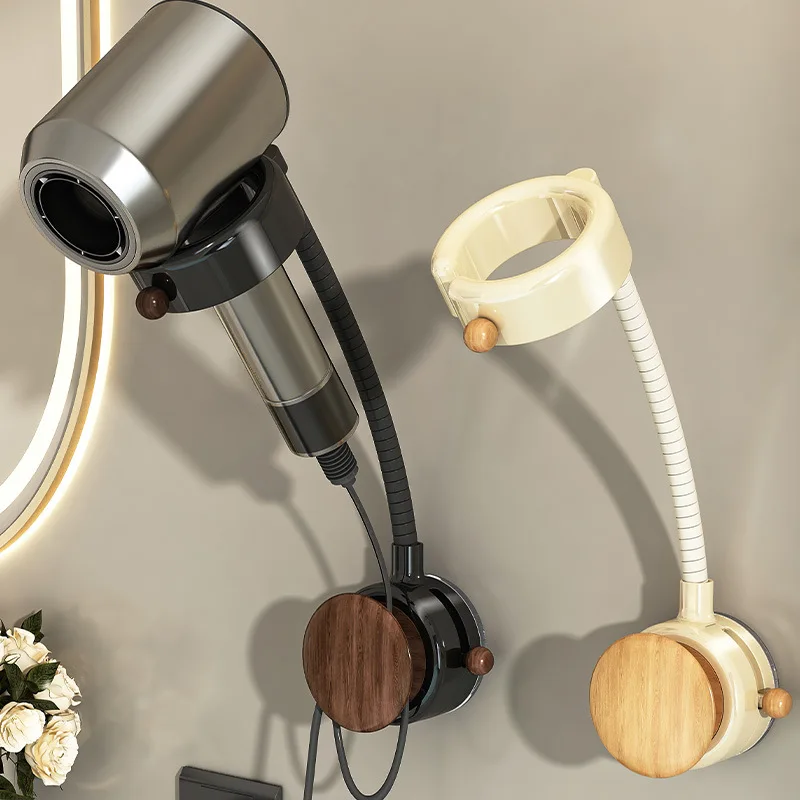 Suction Cup Lazy Hair Dryer Bracket Toilet Non-punching Rotatable Storage Rack Hair Dryer Rack