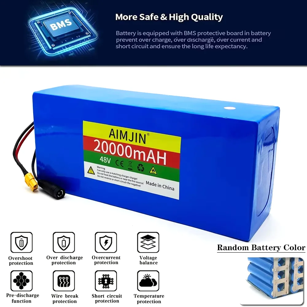 

48V 20Ah 13S5P Battery Pack 18650 Lithium Built-in Intelligent BMS For 500-1000W electrical machinery+charger