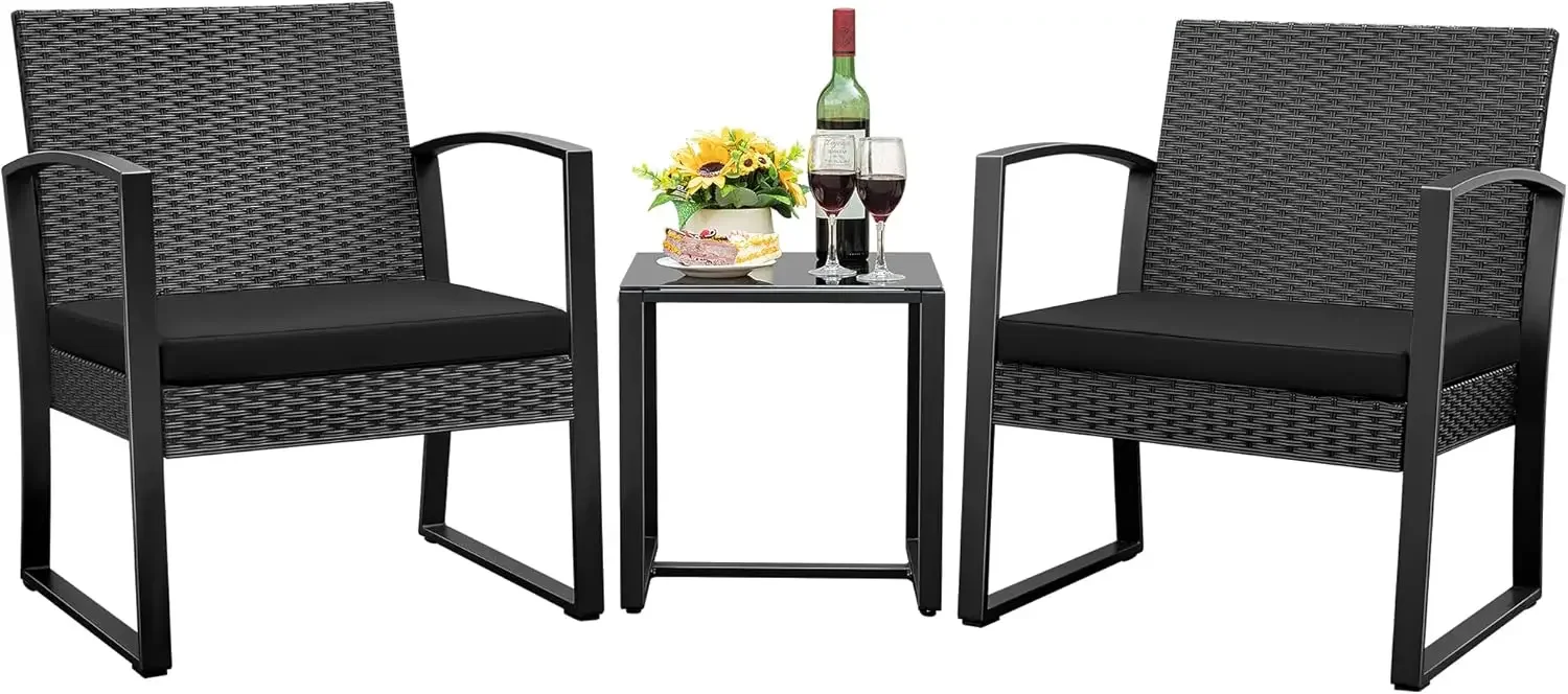 Patio Chairs 3 Piece Outdoor Furniture with All Weather Plastic Seat & Metal Frame Patio Conversation Set for Porch, Balcony