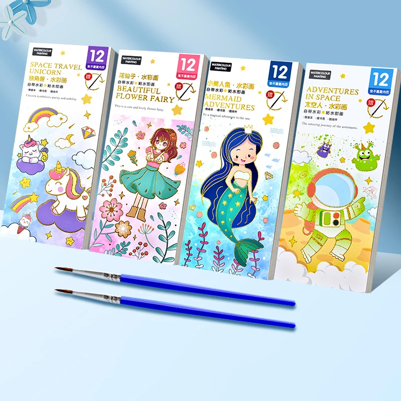 

Kids Portable Watercolor Painting Book Paint With Water Brush Gouache Graffiti Picture Coloring Drawing Toys Kindergarten Gifts