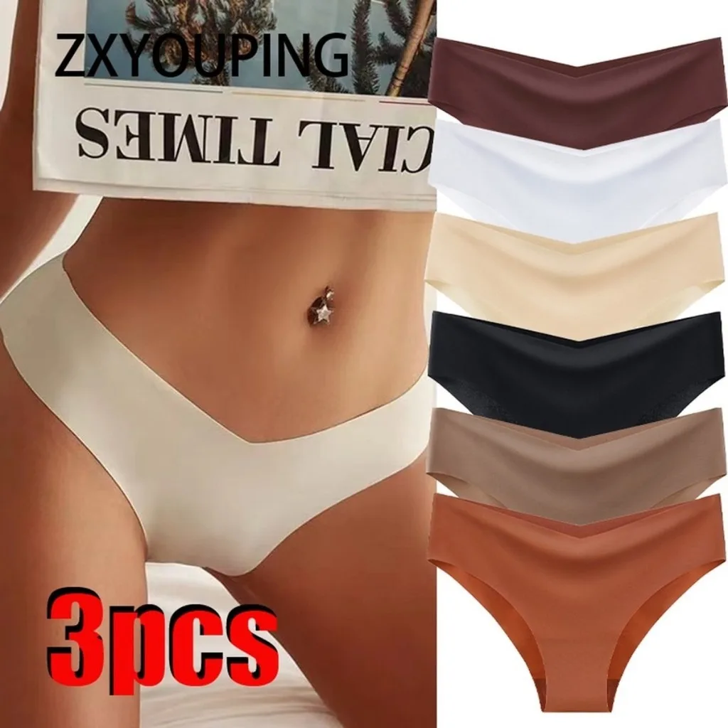 

ZXYOUPING 3pcs Women Seamless Panty Set Sexy Low Rise Panties V Shaped Invisible Panties Breathable Comfortable Briefs Underwe