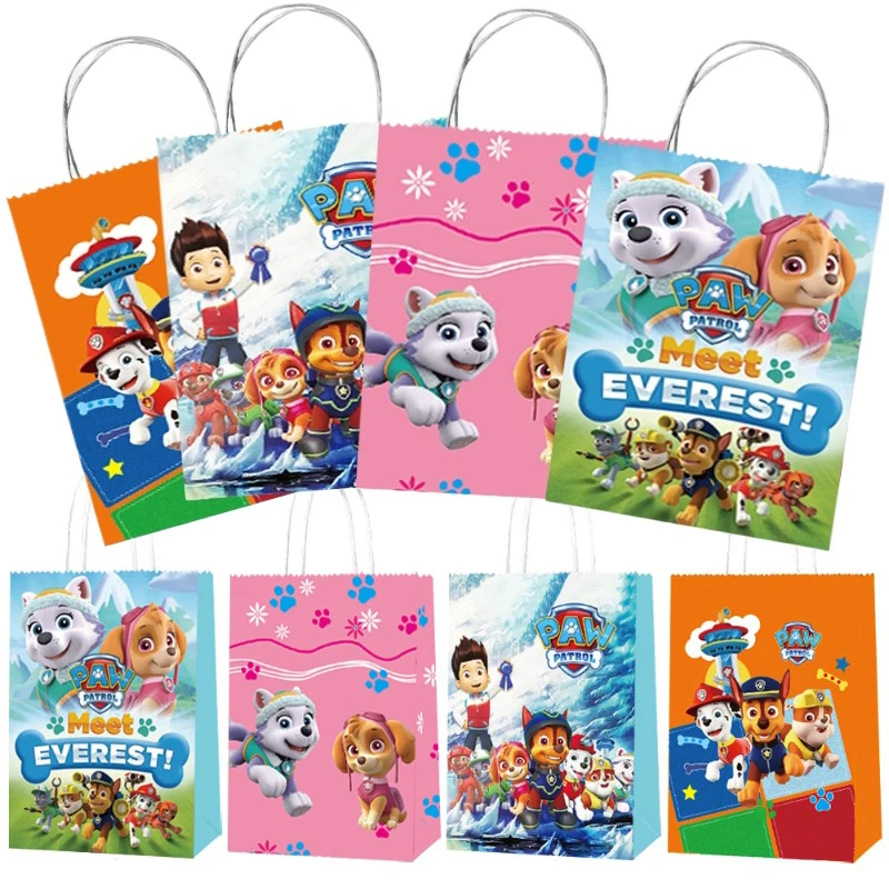 12pcs PAW Patrol Party Gift Bag Cute Birthday Kraft Paper Packing Bag Boy Girl Candy Bag Hand-held Bags Wedding Party Decoration