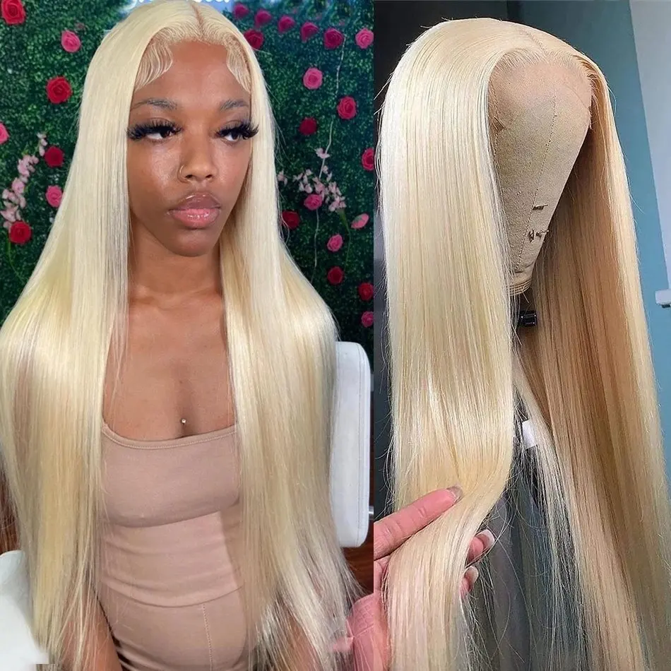 Rosabeauty 613 HD 40Inches 13x6 Blonde Glueless 13X4 Frontal Wig Preplucked 250% Straight Lace Front Human Hair Wigs For Women