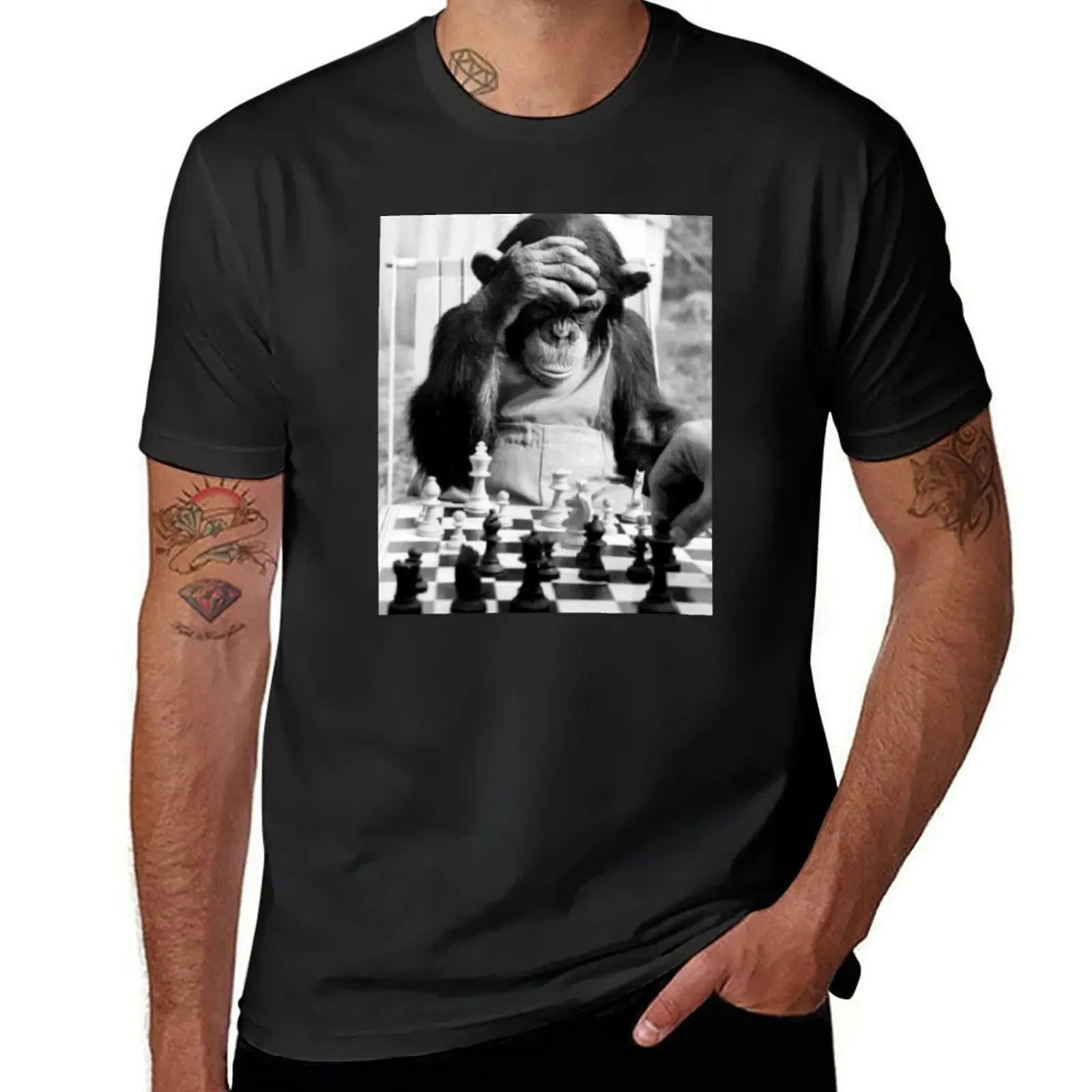 Funny Chess Monkey checkmate king chessboard 3d chess pawn room smart monkey genius iq game night board game chimpanzees T-Shirt