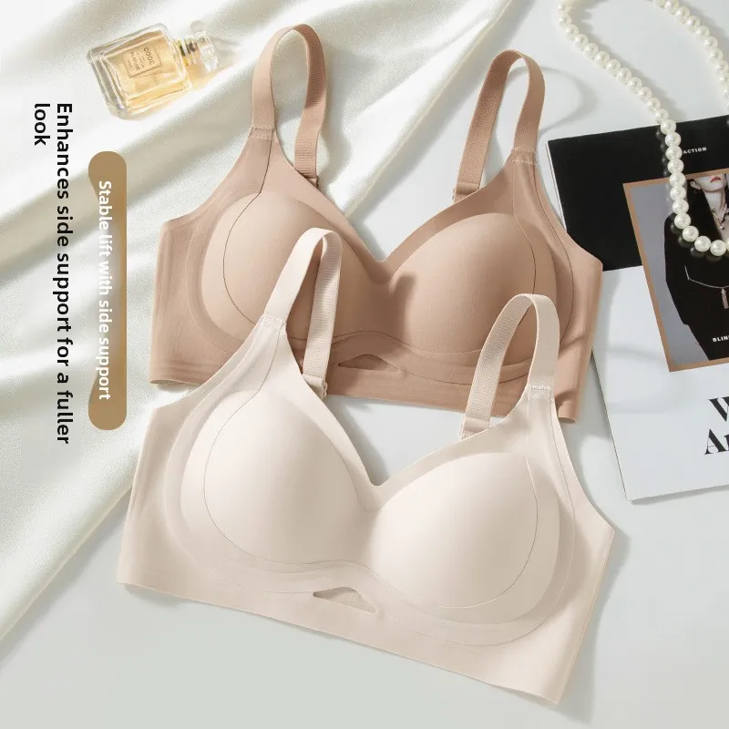 

2024 New Women's Fixed Cup Bra Small Chest Gathered Look Big Steel Ring Anti-Sagging Underwear Comfortable Breathable Supportive