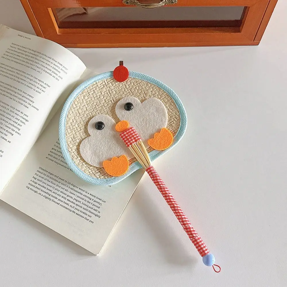 Gift Penguin Hand-Woven Fan Cartoon Cute Cattail Fan Portable Natural Hand Cranked Fan Summer Use