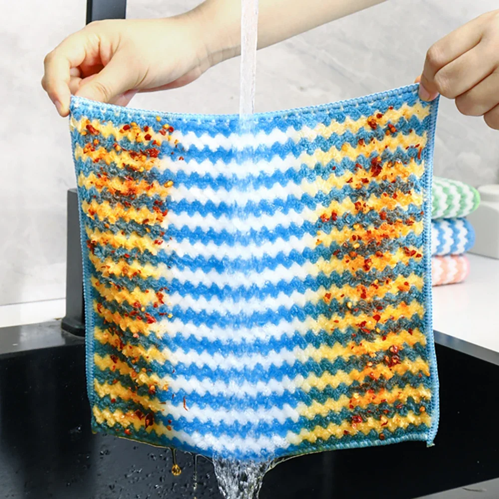 Towels Absorbent Scouring Kitchen Stick Tools Dishcloths  1/2/5/10pcs Fleece Pad Cleaning Household Thickened Coral Not