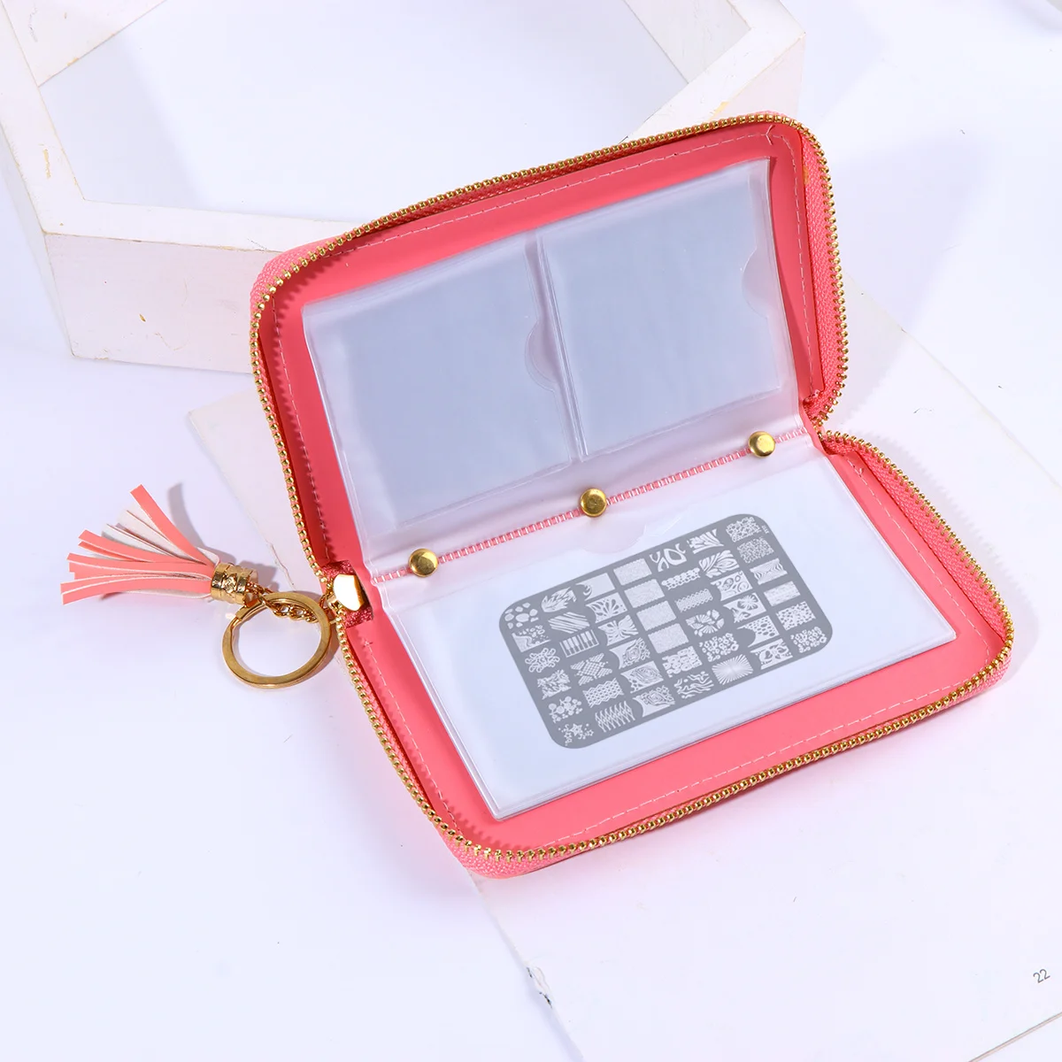 Vorlage Kartenhalter Reißverschluss Stempelplatte Organizer Fall Frauen Mädchen Rosa Tasche für Kunstplatten Nail Art Platten Fall