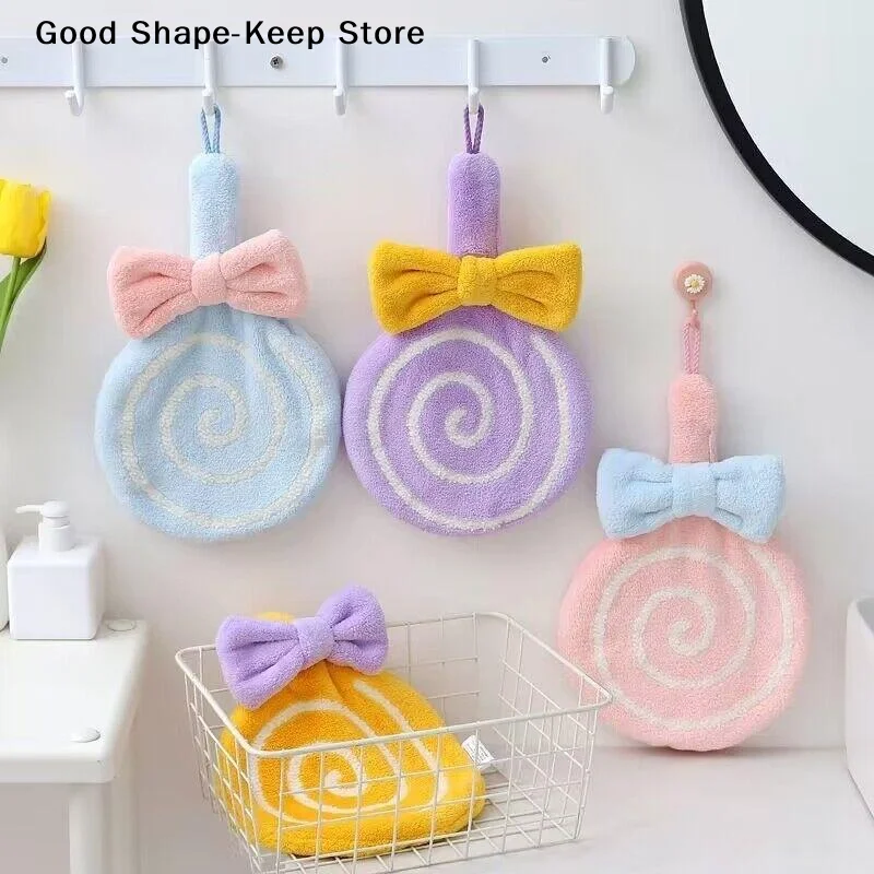 Cartoon Hand Towel Skin-friendly Microfiber Lollipop Wiping Cloth For Soft Absorbent Coral Velvet Embroidered Kitchen Bathroom