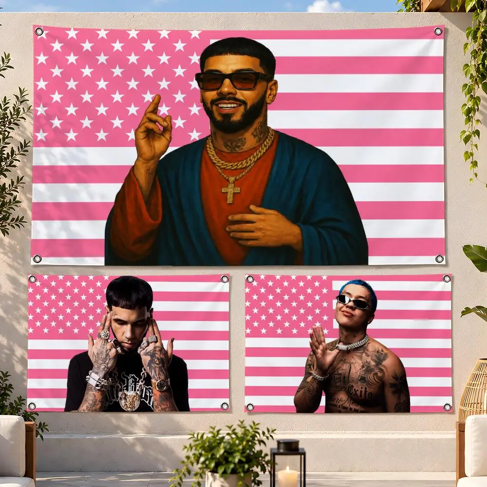 Rapper Latin Trap Anuel AA Flags Fan Flag Banner Wall Hanging Outdoor Yard Camping Dorm Garage Party Home Decor Gift
