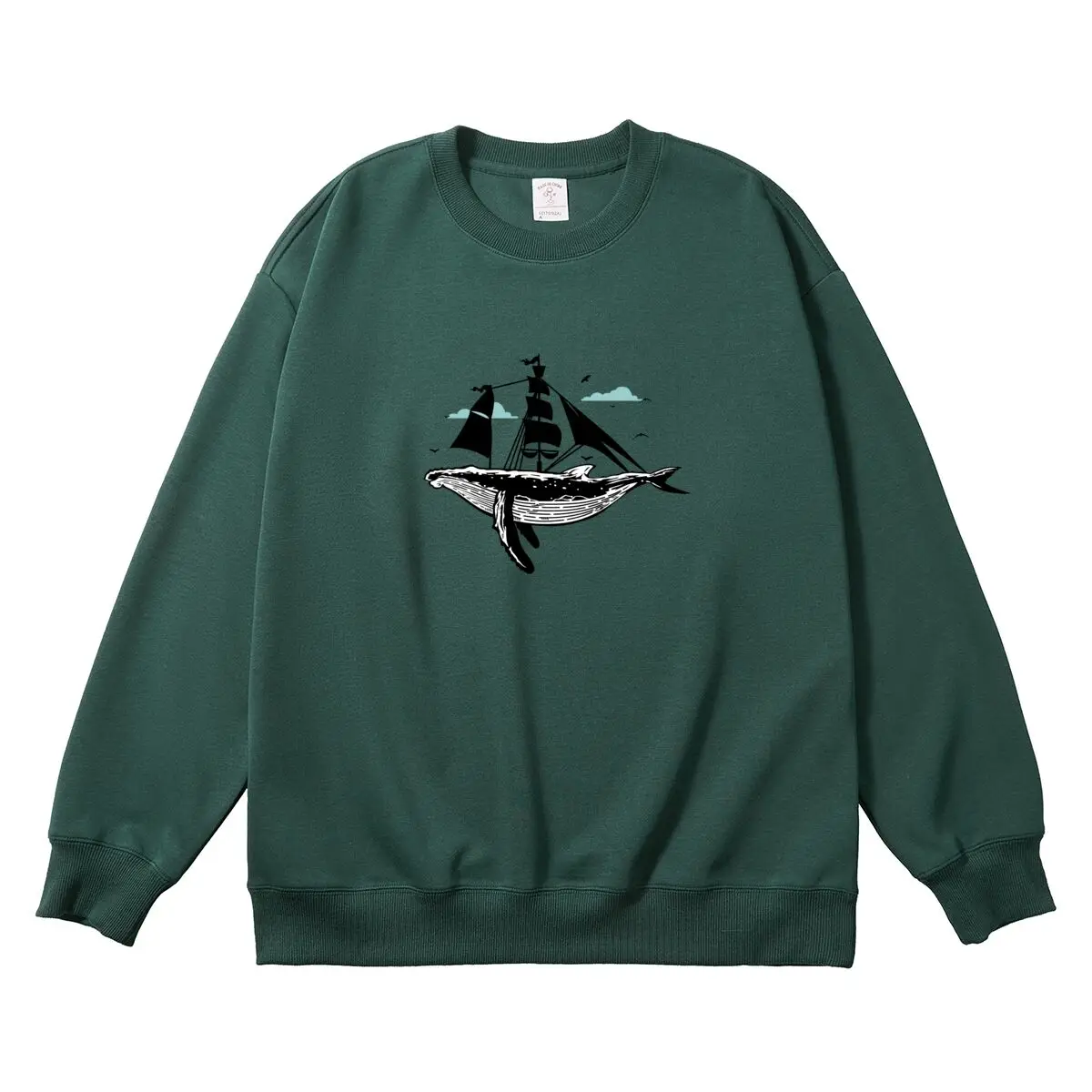 Oversized Women Pullover Round Neck Long Sleeve Autumn Thick Clothes Whale Sailboat Graphic Woman Tops Female Sweatshirt