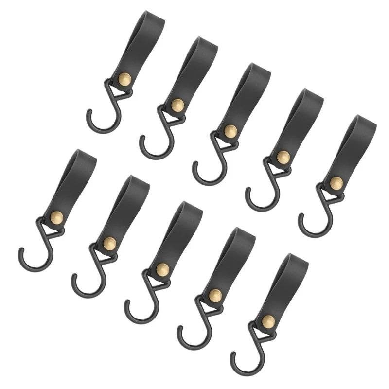 

Y3NA 10Pcs Durable PU Leather S Hooks for Kitchen and Bathroom Use Camping Hooks