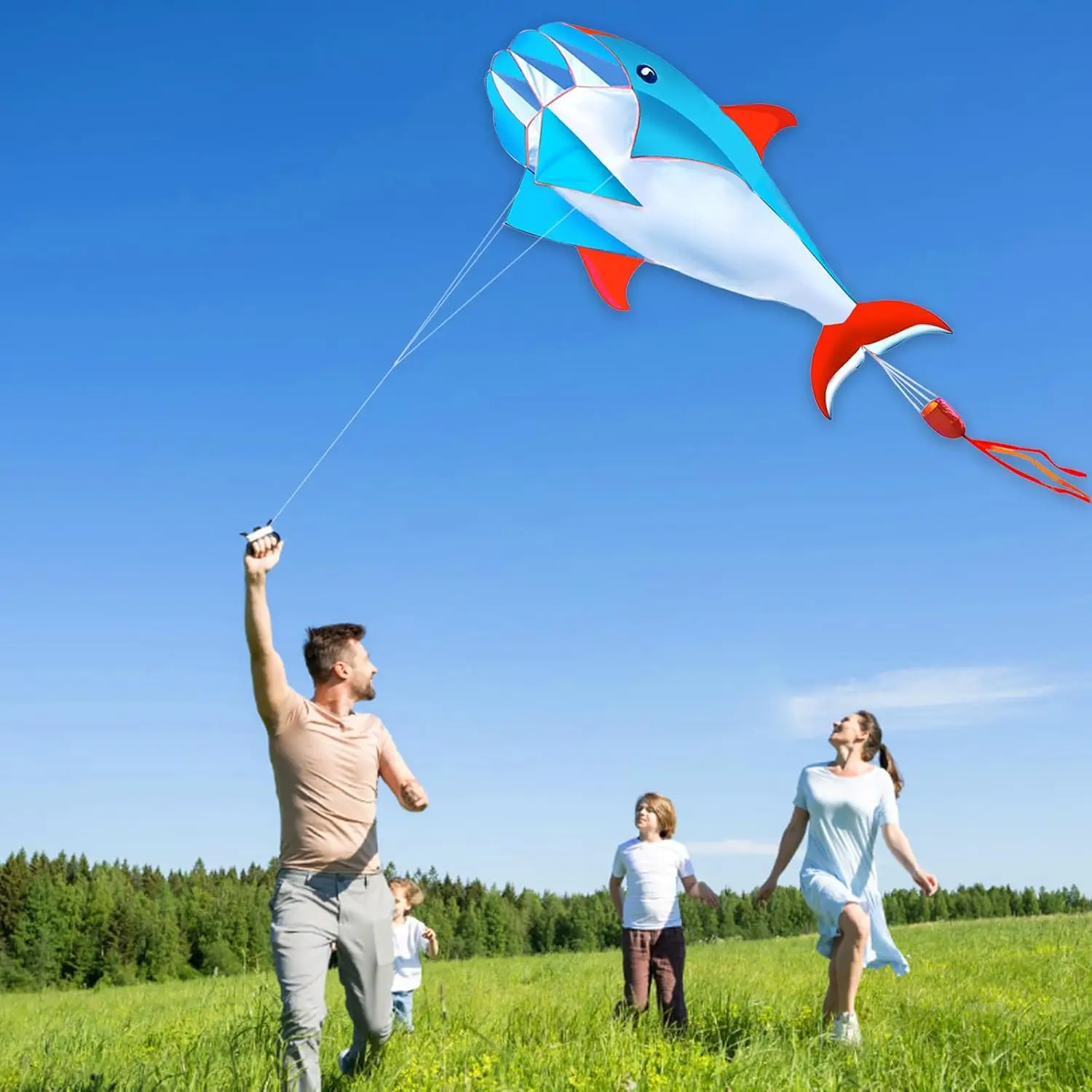 جديد وصول في الهواء الطلق متعة الرياضة خط واحد البرمجيات 57 بوصة الأزرق دولفين طائرة ورقية / الحيوان الطائرات الورقية مع 14 سنتيمتر عجلة خضراء تحلق جيد