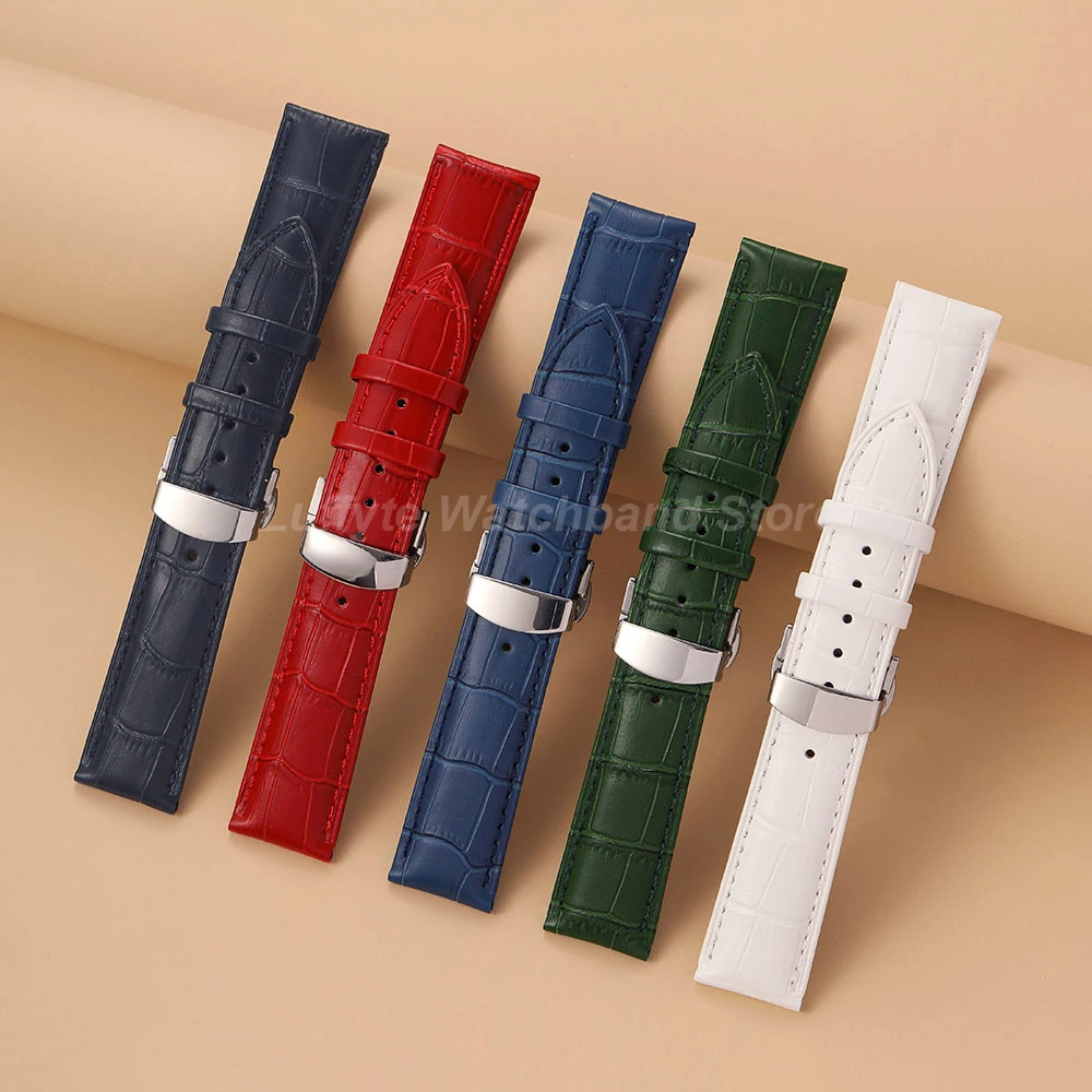 Schmetterlingsverschluss PU-Leder Uhrenarmband für Damen und Herren Bambusmuster 18mm 20mm 22mm Klassischer Stil Uhrenarmband Ersatz