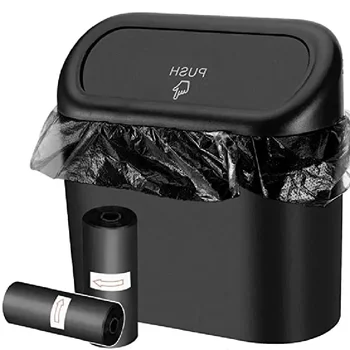 1 unidade de mini lixeira para carro, à prova de vazamentos, com tampa, pequenos acessórios para carro, sacos de lixo para o interior do veículo.