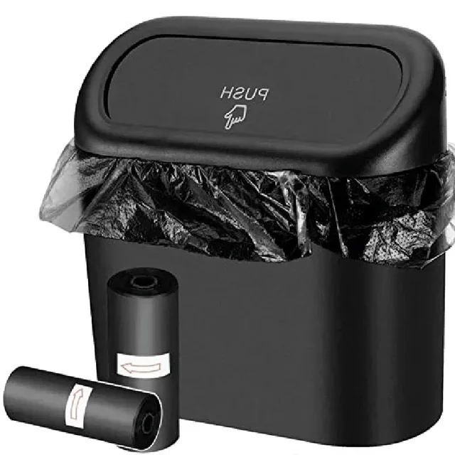 1 unidade de mini lixeira para carro, à prova de vazamentos, com tampa, pequenos acessórios para carro, sacos de lixo para o interior do veículo.