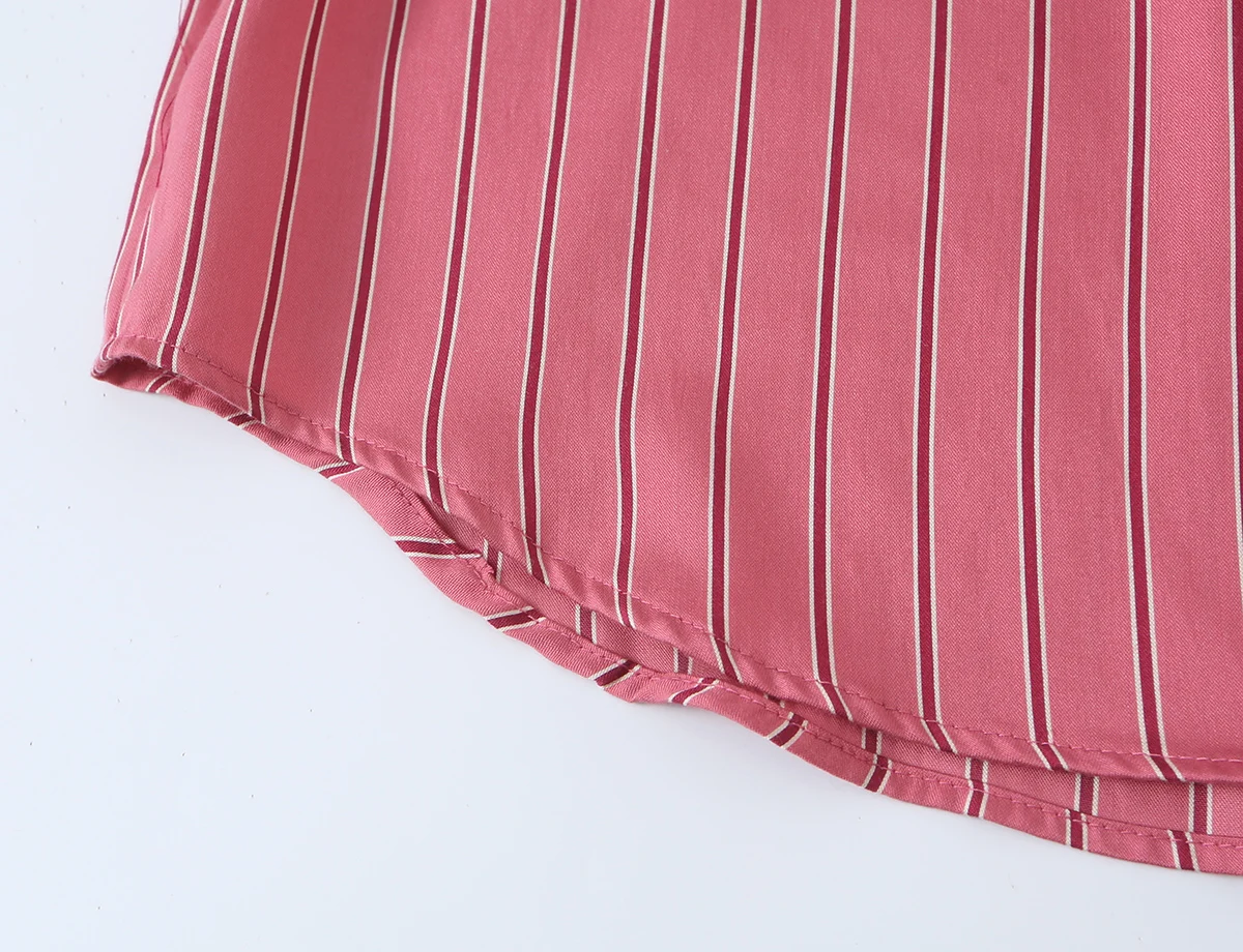 BSAY 2026 Damenbluse im französischen Stil, gestreift, eleganter Schal zum Binden am Hals, lange Laternenärmel, Knopfleiste vorne, lockeres Büro-Arbeitsshirt, Oberteil – Detail 4