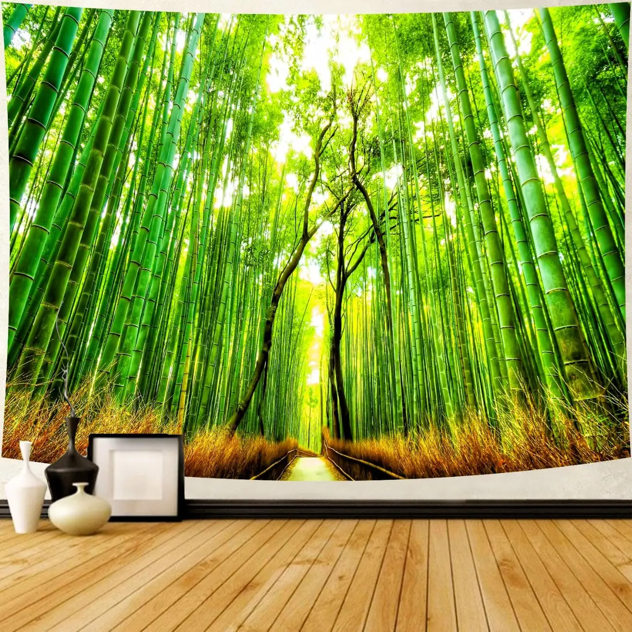 

Delur Forest Pathway Tapestry Sunset Tropical Rainforest Nature Tree Tapestry Wall Hanging Sunrise Scenic Natural Green Landscap