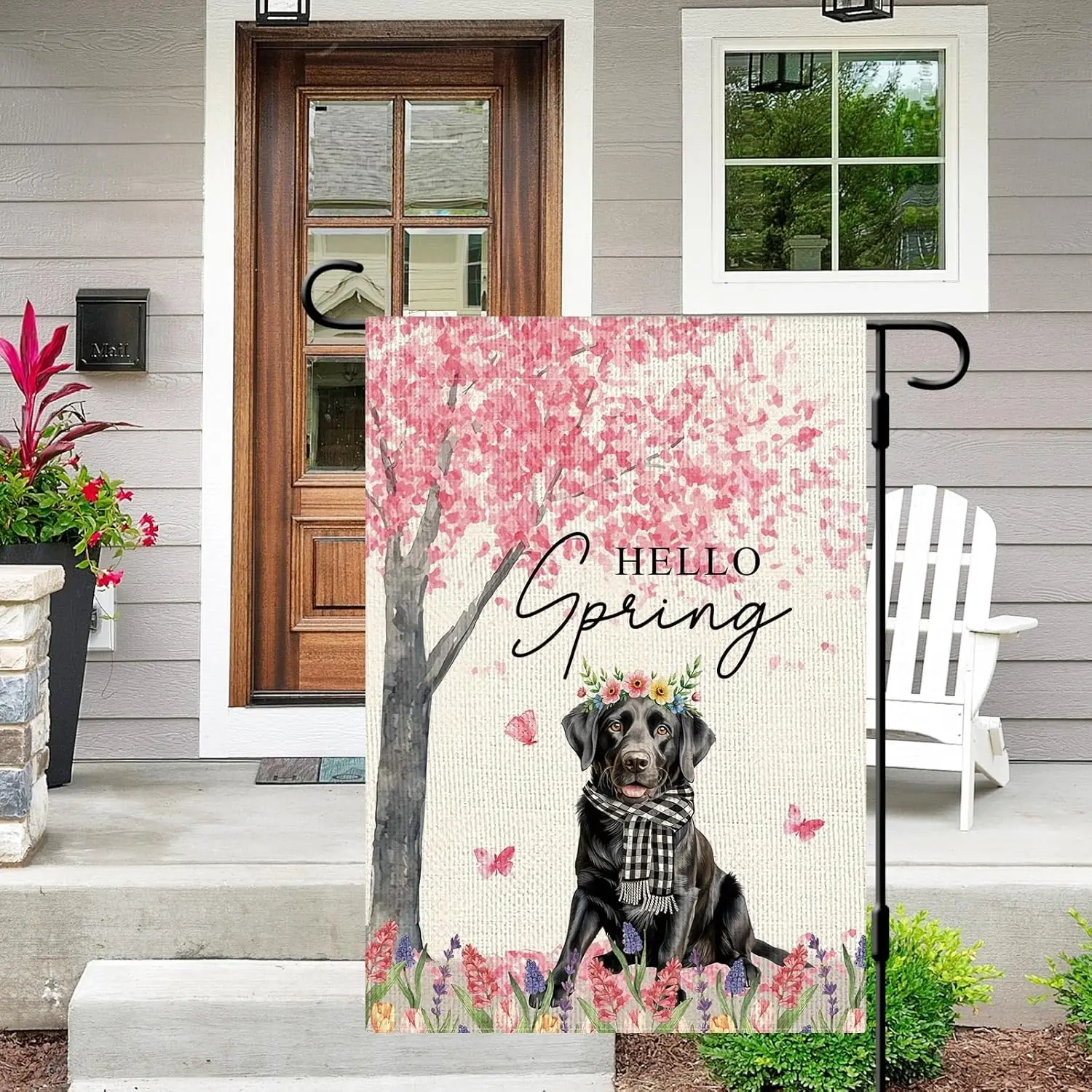 DLZDN Spring Dog Garden Flag Black Labrador Floral Flag 12×18 Inch Double Side Vertical Burlap Farmhouse Yard Sign Seasonal  zzo