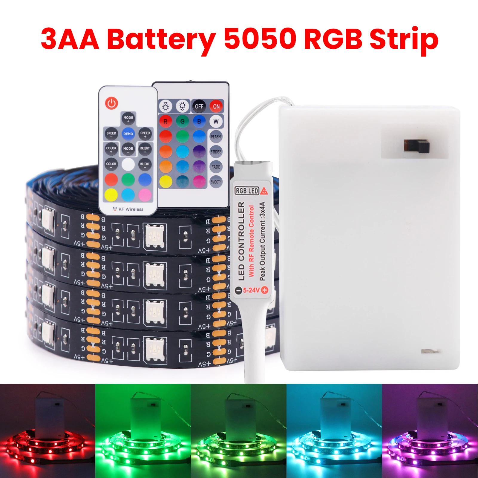 

3AA Battery Box DC5V 5050SMD RGB Led Strip Light With 3/17/24Key Remote Control Flexible Diode Tape for TV Backlight Home Decor