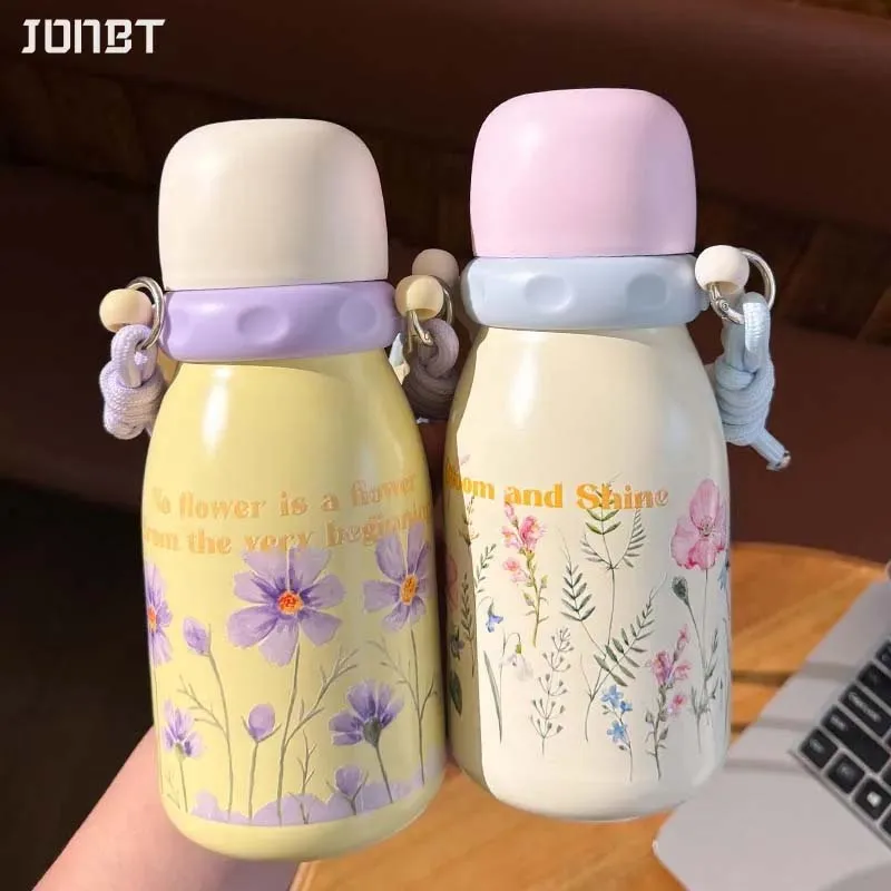 

Creative Flower Thermal Bottle With Straw Lids Portable Thermos For Women 316 Stainless Steel Insulated Hot and Cold Travel Cup