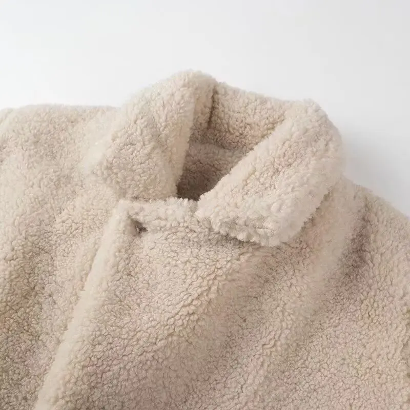 Autumn Winter Women's Long Sve Lamb Fur Coat Loose Fit Commute Friendly Wheat Spike Lamb Fur Jaet Sli Casual Outerwear