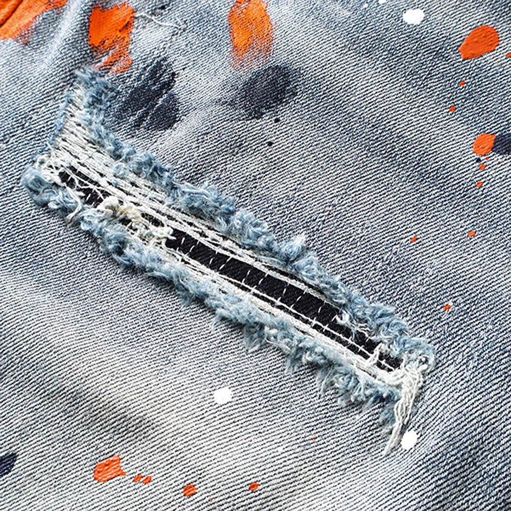 กางเกงยีนส์ขาสั้นสไตล์ฮิปฮอปสตรีทแวร์ผู้ชาย Y2k สตรีทแวร์ลำลองพิมพ์ลายคลาสสิคเรโทรวินเทจเดนิมขาดๆ