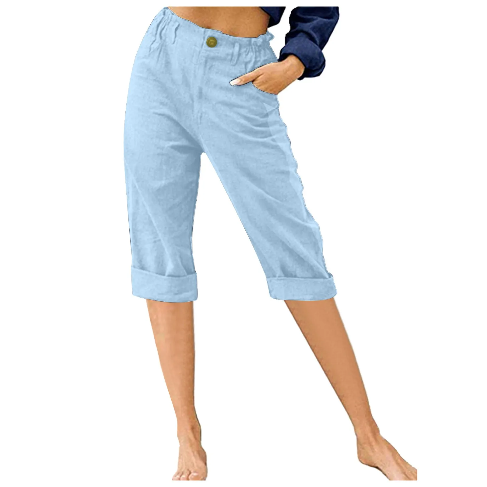 Casual Cropped Trousers Daily Breeches Five Half Pants Pantalone Womens Capris Cotton Pants Drawstring Elastic Waist Pants