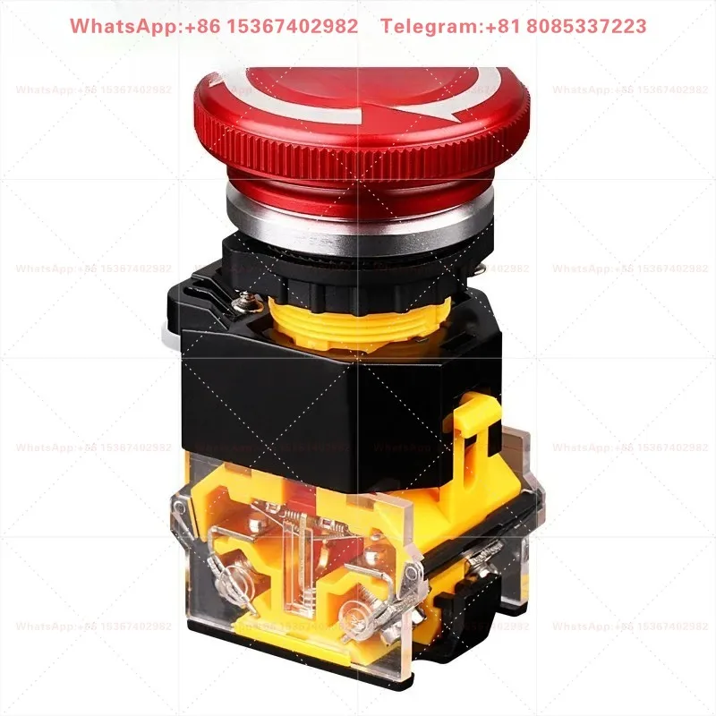 22mm metal emergency stop switch button, big mushroom head, red with arrow, anti slip LA38 type