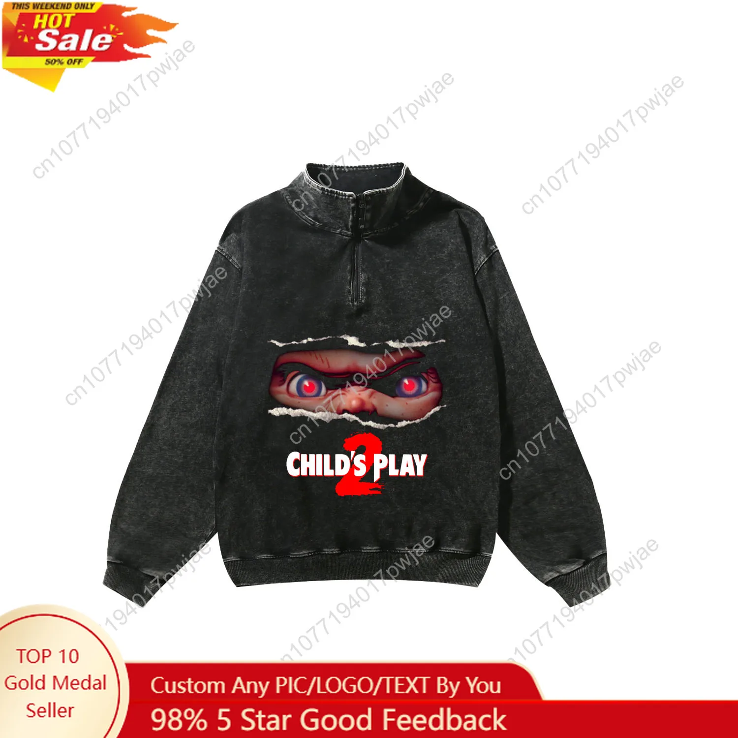 

Horror Movie Childs Play Chucky Flats Custom Retro Sweatshirt Mans Womans Half Zipper Vintage Sweat Shirt Photo Custom Made Tops