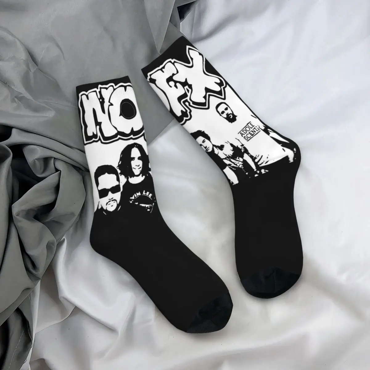 Calcetines de tubo medio con diseño de logotipo de banda Punk de Hip-hop Nofx, medias de equipo de baloncesto, producto para todas las estaciones, música Rock, cálido, transpirable