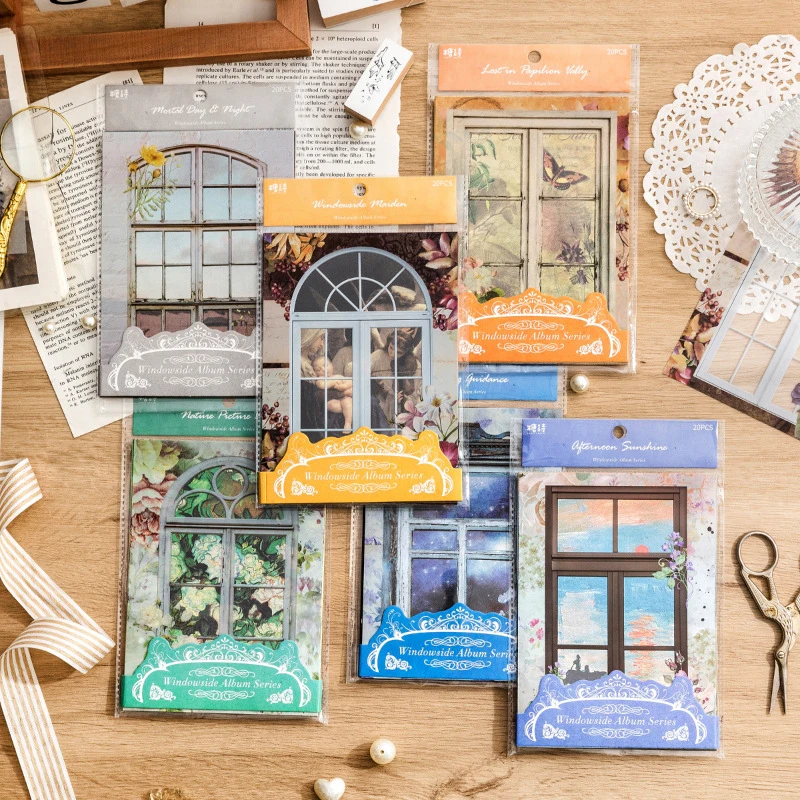 20pcs/lot Vintage Stained Glass Window Craft Paper, Retro Pattern Design & Non-Adhesive, for Journal DIY & Scrapbook Deco