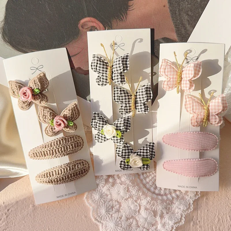 

4pcs/set Cute Baby Girls Hairpins Handmade Wool Knitting Butterfly Hair Clips Headwear Children Hairpins Hair Accessories