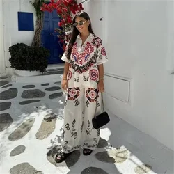 PB&ZA 2024 Spring New Women's Fashion and Elegance Versatile Printed Short sleeved Shirt Casual Straight Leg Pants Set