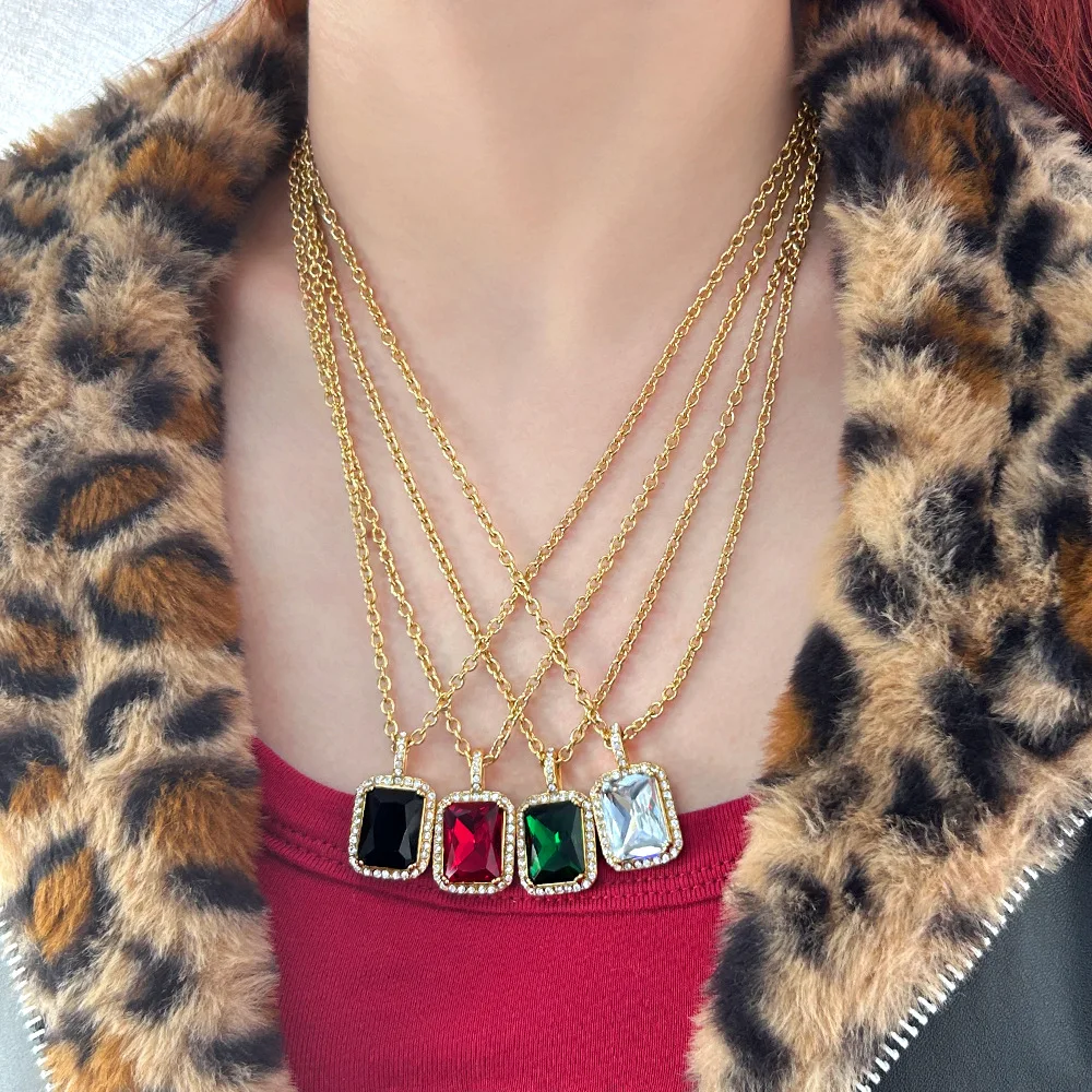 DIY accessories European and American stainless steel square large zircon pendant necklace women's light luxury niche birthday g