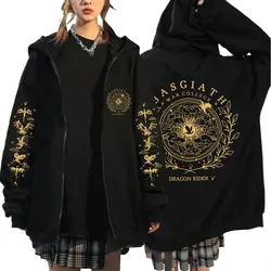 Harajuku Basgiath War College Zip Up Hoodies Men Women Fourth Wing Dragon Rider Cardigan Sweatshirt Oversized Fleece Streetwear