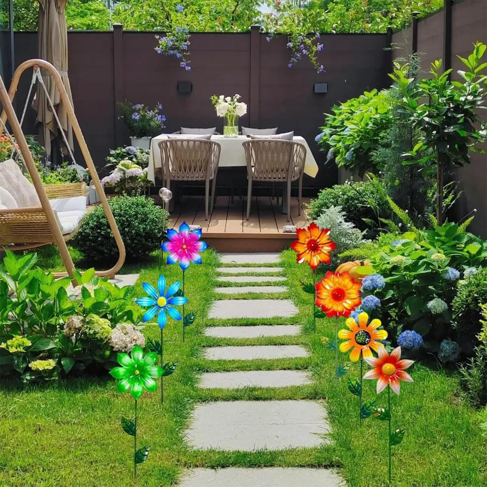 

Metal Flower Garden Stakes 7 Pieces Metal Weatherproof Flower Colorful Garden Decor For Outside For Landscape Lawn Ornaments