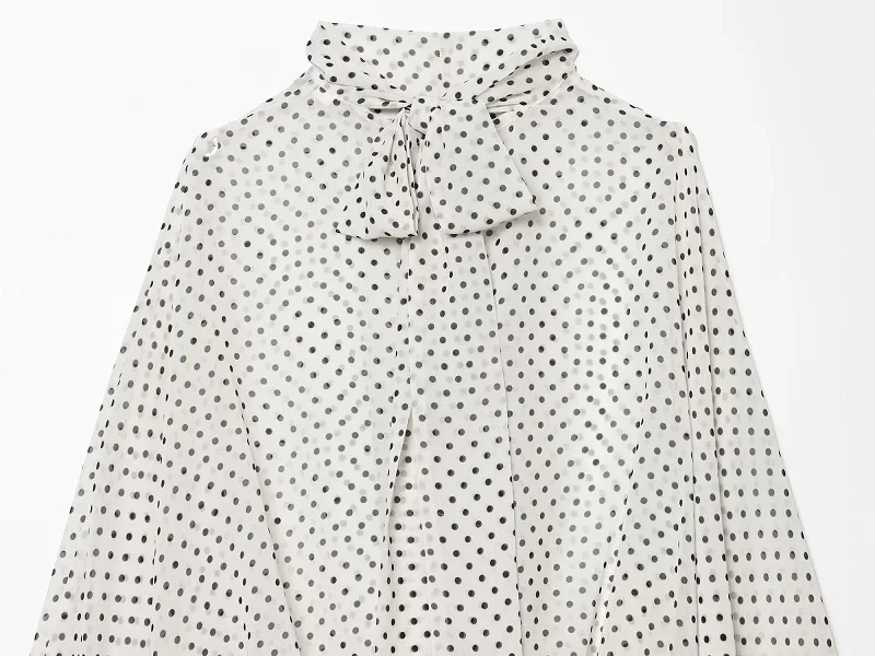 MUJER Polka Dot Blusen Damen Halbtransparente Blusen und Röcke Set Urlaubs-Strand-Tops für Frauen Langarm Casual Blusen – Detail 11