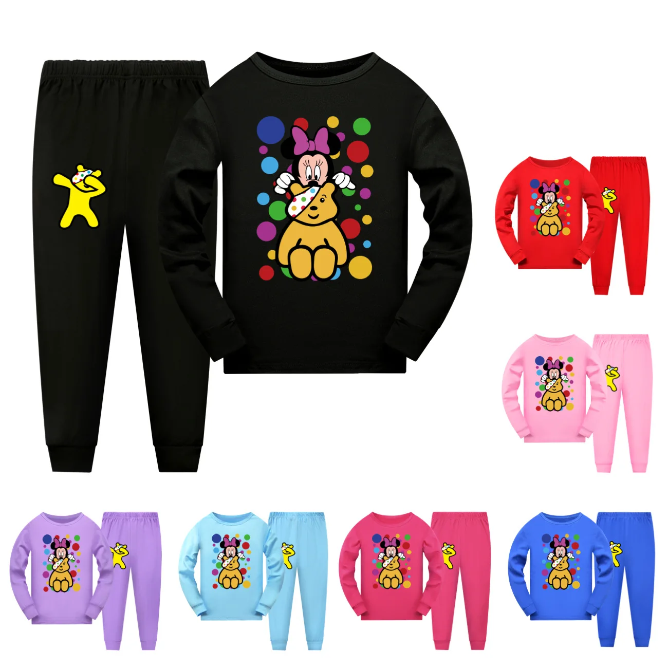 Spring Pudsey Bear Costume Kids Pajamas Set Toddler Girl Clothes Boy Long Sleeve TShirt Sweatshirts+pants 2pcs sets Sleepwear