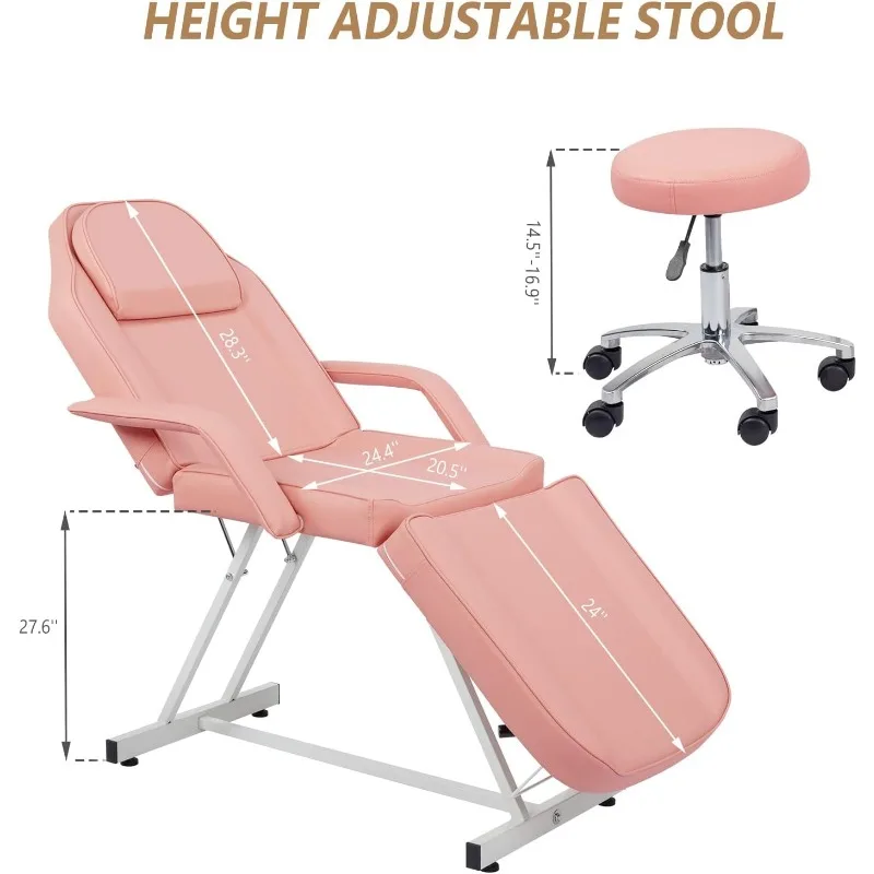 Massage Salon Tattoo Chair Esthetician Bed with Upgraded Hydraulic Stool,Multi-Purpose 3-Section Facial Bed Table, Adju