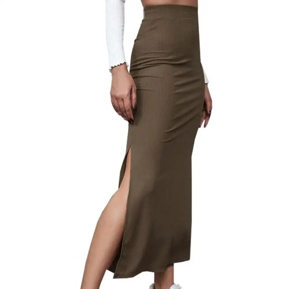 

Slit Hem Skirt Elegant High Waist Hip-hugging Skirt for Women Solid Color Half-body Skirt with Slit Hem for Work Wear Dating