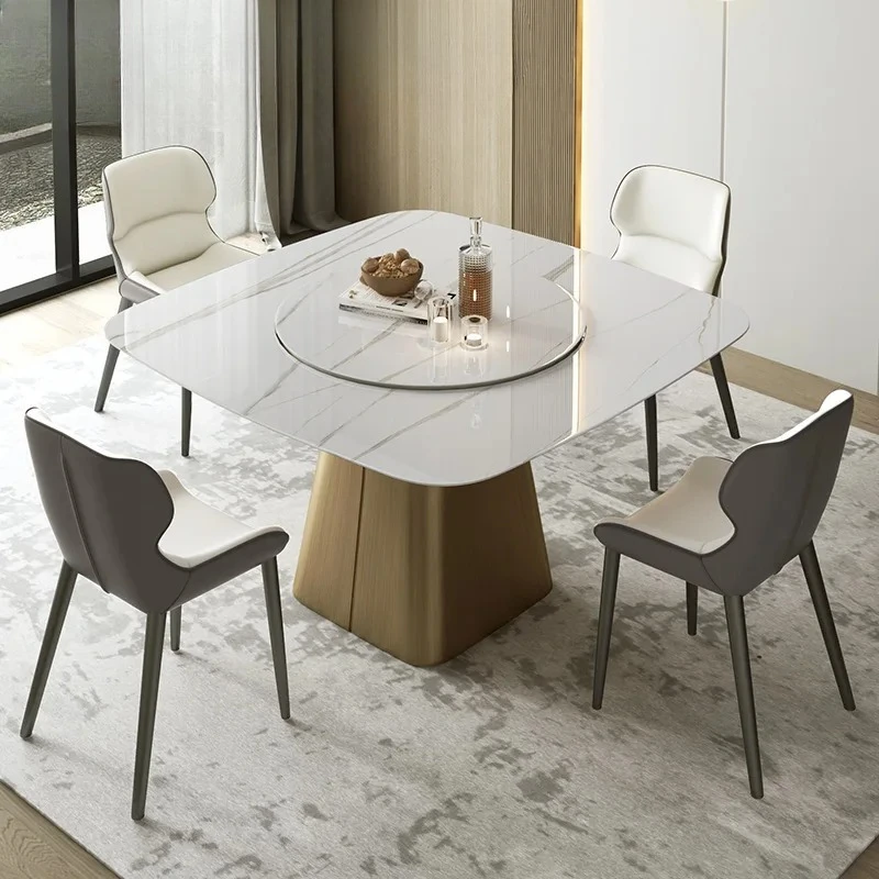 Minimalist rotating dining table square rock slab design, household dining table turntable table