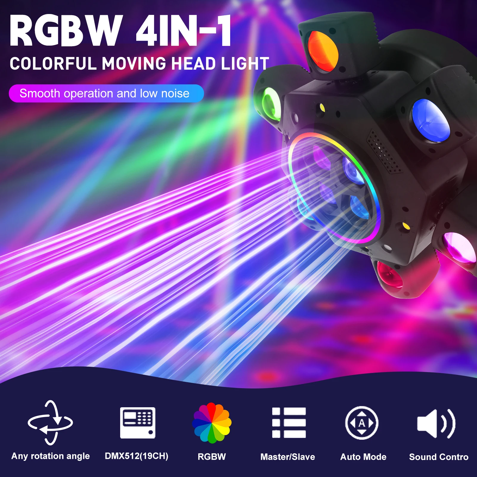 Luz de Palco DMX 10X15W RGBW com 6 Cabeças Móveis, Luz de Feixe RGBW 4IN1, Luz de Feixe RGB Rotativa para Discoteca, Festa e Bar