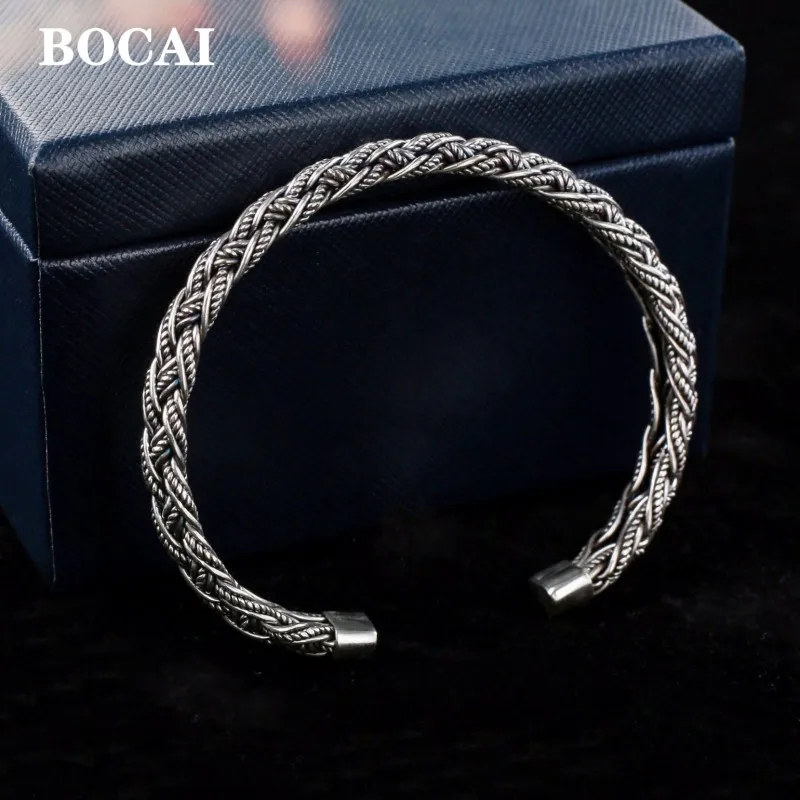 BOCAI New Real S925 Silver Thai handmade Twisted Thread Aged Men's and Women's Bracelet Personalized Fashion Christmas Gift