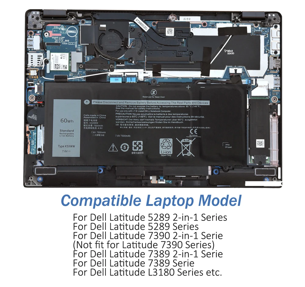 ETESBAY K5XWW 노트북 배터리 Dell Latitude 13 7389 7390 2-in-1 및 5289 2-in-1 시리즈 노트북 6CYH6 71TG4 725KY J0PGR 60Wh