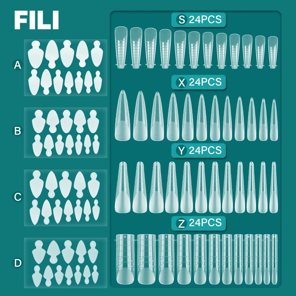 FILI Dual Forms Nail Mold Forms With Line Sticker Kit Silicone Nail Sticker Quick Building UV Gel Mold Fake Nail Top Form