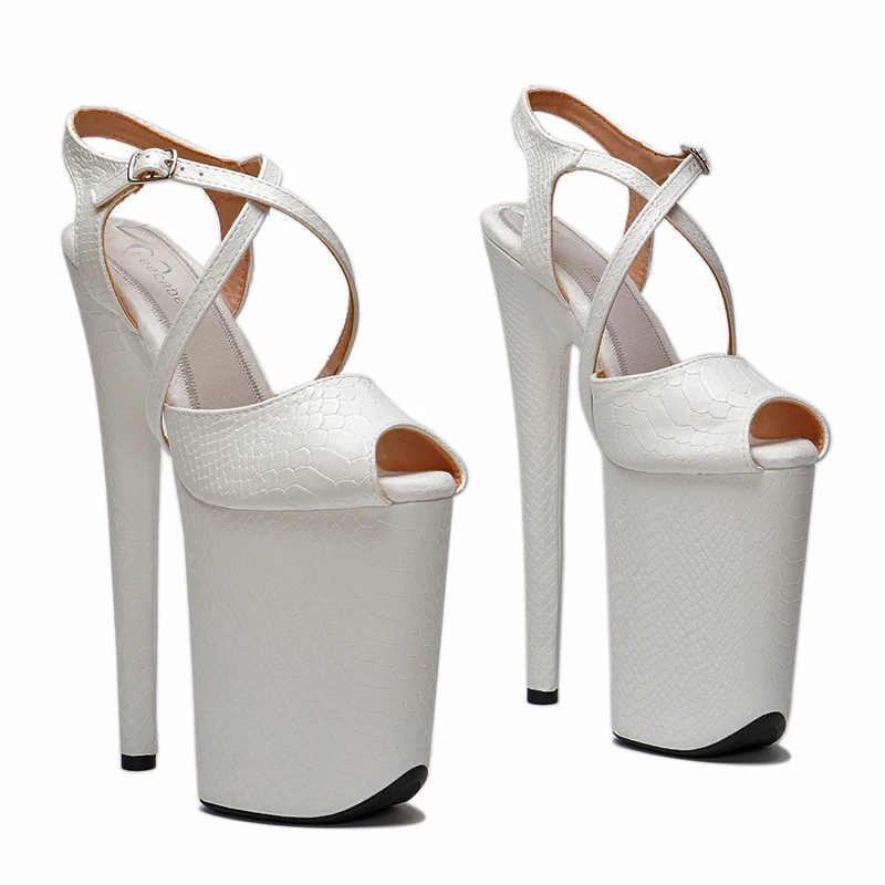 Leecabe 23CM/9inches Snake Matte PU Trendy Fashion Sandals Platform High Heels Party Stripper Heel Pole Dance Shoes