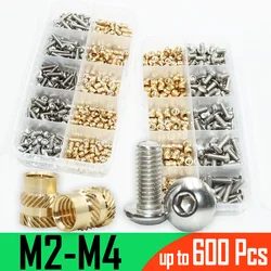 Brass Insert Nut and Round Allen Hex Socket Screw Stainless Steel Hot Melt Knurled Thread Heat Copper Nut Bolt 3D Printer Laptop