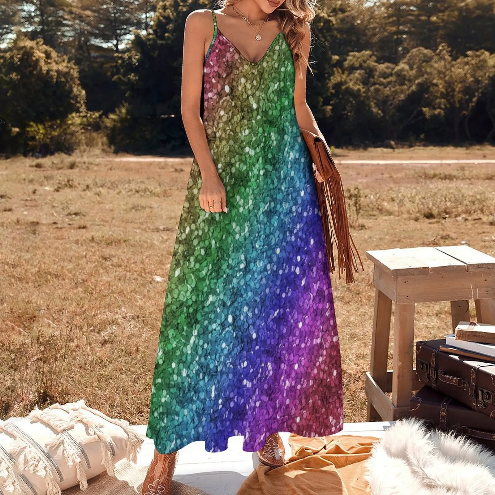 Vestido largo sin mangas con diseño de unicornio arcoíris brillante, vestidos de verano para mujer, vestido de fiesta de verano 2025, 2025