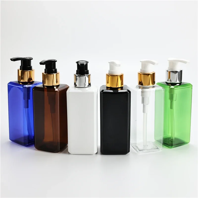 

Square 200ML X 30 Empty Shampoo Container With Gold Collar Lotion Pump Shower Gel Plastic Bottle Travel Essential Oil PET Bottle